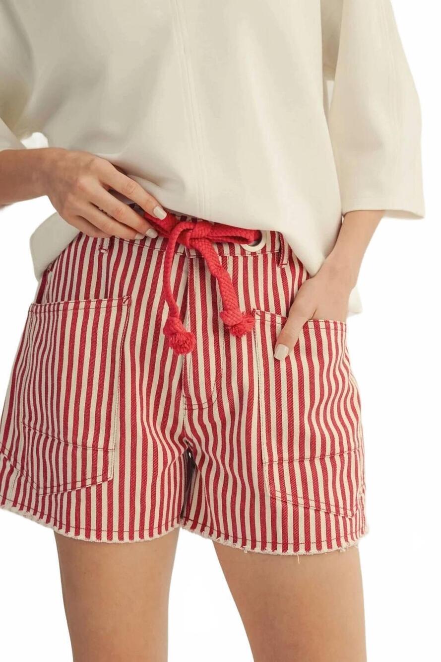 NEW JODIFL belt striped shorts in red